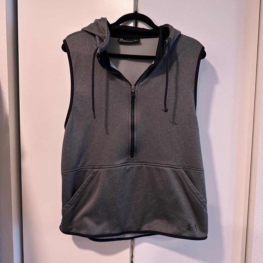 Under Armour Storm Gray full zip Hoodie Vest with pockets Large